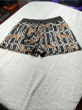 Royal Standard Tiger-Print Black Lounge Shorts with Drawstring Sz M  1081